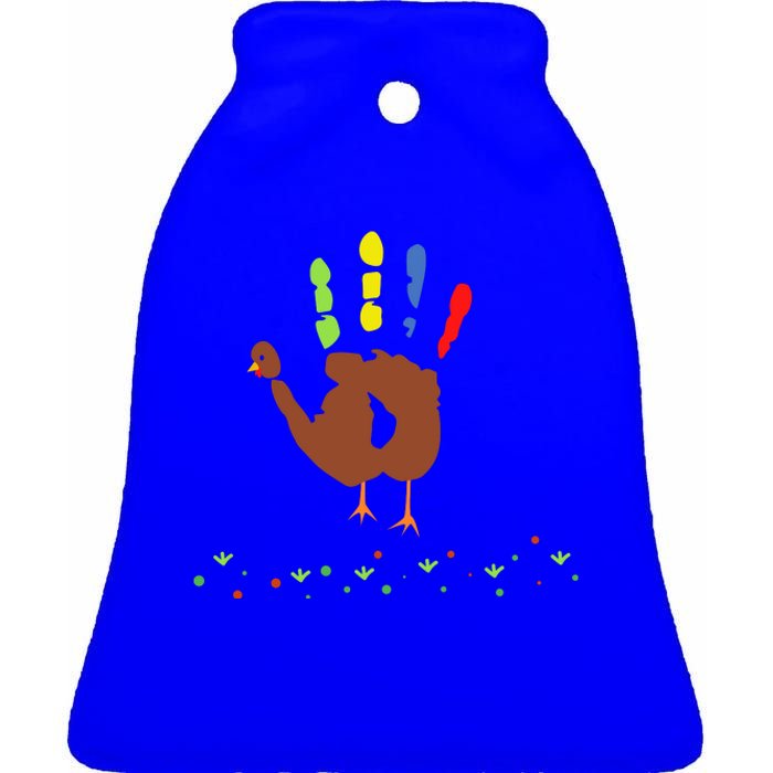 Cutest Turkey Handprint Thanksgiving Ceramic Bell Ornament