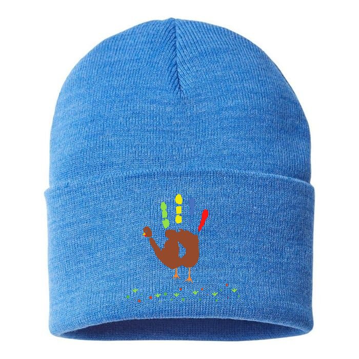 Cutest Turkey Handprint Thanksgiving Sustainable Knit Beanie