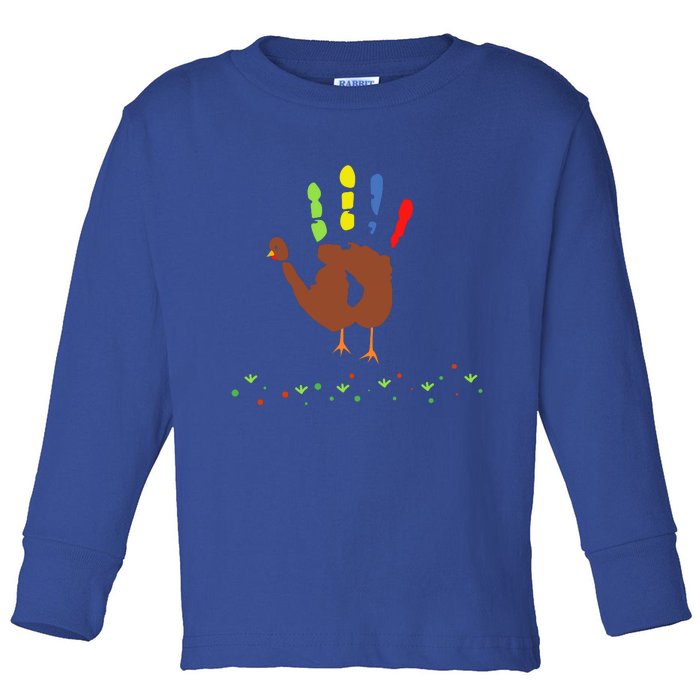 Cutest Turkey Handprint Thanksgiving Toddler Long Sleeve Shirt