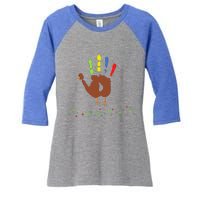 Cutest Turkey Handprint Thanksgiving Women's Tri-Blend 3/4-Sleeve Raglan Shirt