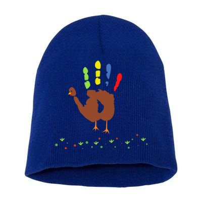 Cutest Turkey Handprint Thanksgiving Short Acrylic Beanie