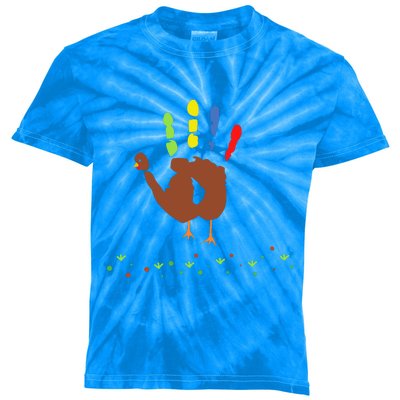 Cutest Turkey Handprint Thanksgiving Kids Tie-Dye T-Shirt