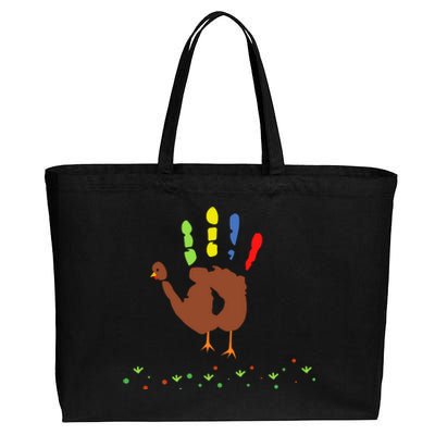 Cutest Turkey Handprint Thanksgiving Cotton Canvas Jumbo Tote