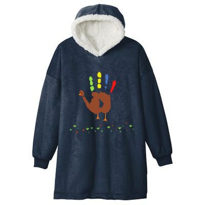 Cutest Turkey Handprint Thanksgiving Hooded Wearable Blanket