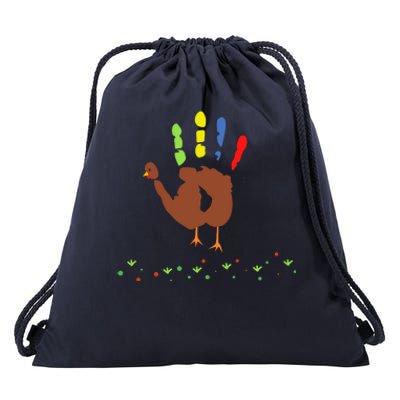 Cutest Turkey Handprint Thanksgiving Drawstring Bag