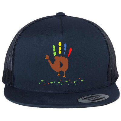 Cutest Turkey Handprint Thanksgiving Flat Bill Trucker Hat