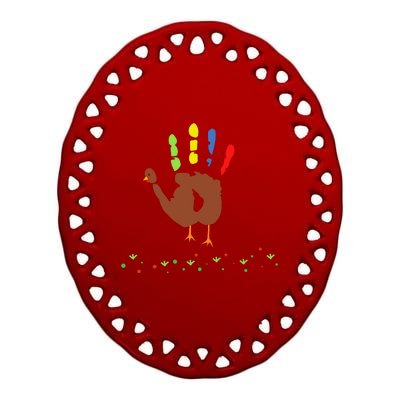 Cutest Turkey Handprint Thanksgiving Ceramic Oval Ornament