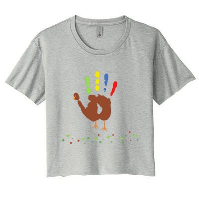 Cutest Turkey Handprint Thanksgiving Women's Crop Top Tee