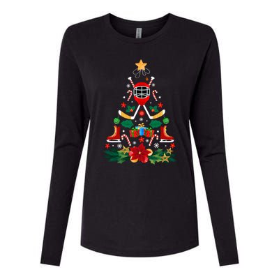 Christmas Tree Hockey Players Costume Hockey Lovers Hockey Gift Womens Cotton Relaxed Long Sleeve T-Shirt