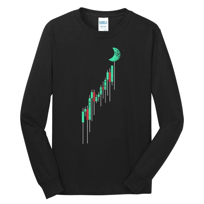 Crypto Trading Hodl Vintage Stock Chart To The Moon Tall Long Sleeve T-Shirt