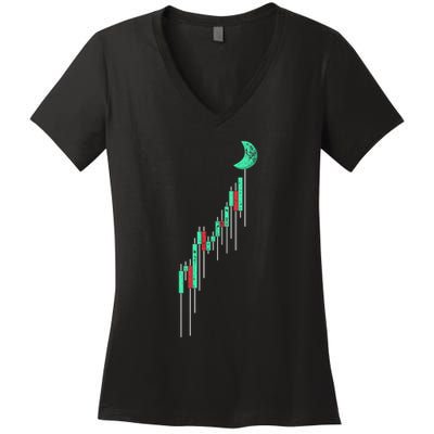 Crypto Trading Hodl Vintage Stock Chart To The Moon Women's V-Neck T-Shirt
