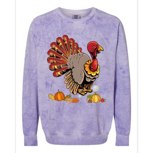 Cute Turkey Hockey Player Turkey's Day Happy Thanksgiving Gift Colorblast Crewneck Sweatshirt