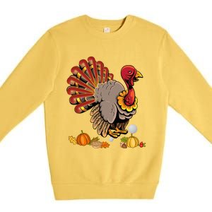 Cute Turkey Hockey Player Turkey's Day Happy Thanksgiving Gift Premium Crewneck Sweatshirt