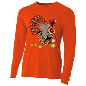 Cute Turkey Hockey Player Turkey's Day Happy Thanksgiving Gift Cooling Performance Long Sleeve Crew