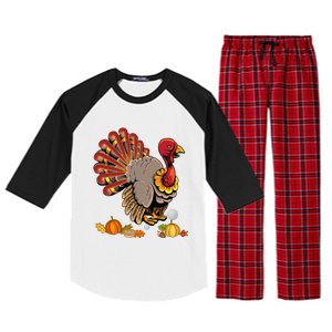 Cute Turkey Hockey Player Turkey's Day Happy Thanksgiving Gift Raglan Sleeve Pajama Set