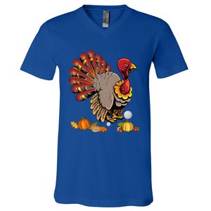 Cute Turkey Hockey Player Turkey's Day Happy Thanksgiving Gift V-Neck T-Shirt