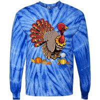 Cute Turkey Hockey Player Turkey's Day Happy Thanksgiving Gift Tie-Dye Long Sleeve Shirt