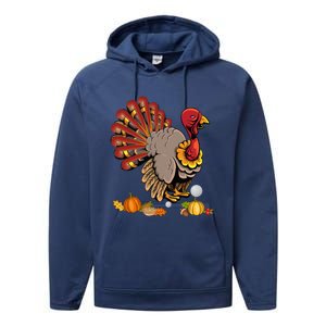 Cute Turkey Hockey Player Turkey's Day Happy Thanksgiving Gift Performance Fleece Hoodie