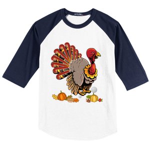 Cute Turkey Hockey Player Turkey's Day Happy Thanksgiving Gift Baseball Sleeve Shirt