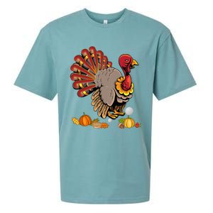 Cute Turkey Hockey Player Turkey's Day Happy Thanksgiving Gift Sueded Cloud Jersey T-Shirt