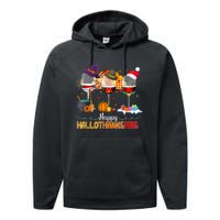 Christmas Thanksgiving Halloween Wine Happy Hallothanksmas Performance Fleece Hoodie