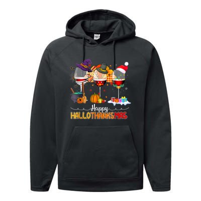 Christmas Thanksgiving Halloween Wine Happy Hallothanksmas Performance Fleece Hoodie