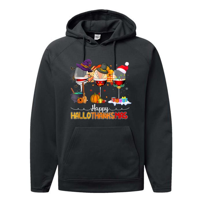 Christmas Thanksgiving Halloween Wine Happy Hallothanksmas Performance Fleece Hoodie