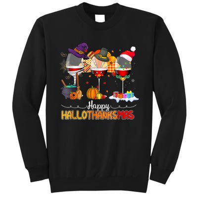 Christmas Thanksgiving Halloween Wine Happy Hallothanksmas Sweatshirt