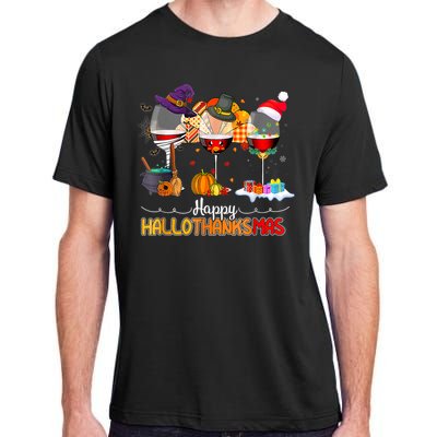 Christmas Thanksgiving Halloween Wine Happy Hallothanksmas Adult ChromaSoft Performance T-Shirt