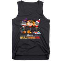 Christmas Thanksgiving Halloween Wine Happy Hallothanksmas Tank Top