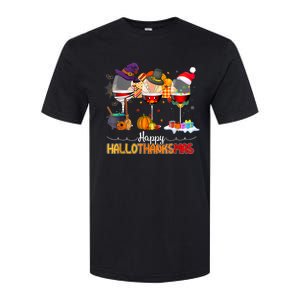 Christmas Thanksgiving Halloween Wine Happy Hallothanksmas Softstyle CVC T-Shirt