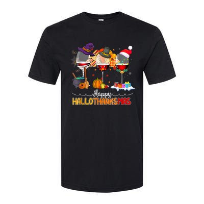 Christmas Thanksgiving Halloween Wine Happy Hallothanksmas Softstyle CVC T-Shirt