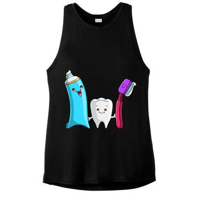 Cute Tooth Holding Toothbrush And Toot Paste Ladies PosiCharge Tri-Blend Wicking Tank