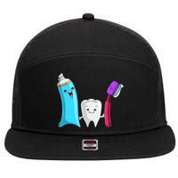 Cute Tooth Holding Toothbrush And Toot Paste 7 Panel Mesh Trucker Snapback Hat