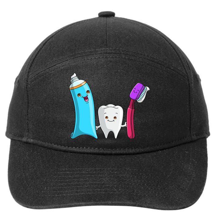 Cute Tooth Holding Toothbrush And Toot Paste 7-Panel Snapback Hat