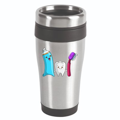 Cute Tooth Holding Toothbrush And Toot Paste 16oz Travel Tumbler