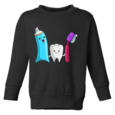 Cute Tooth Holding Toothbrush And Toot Paste Toddler Sweatshirt