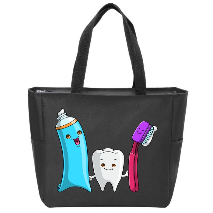 Cute Tooth Holding Toothbrush And Toot Paste Zip Tote Bag