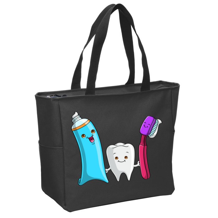 Cute Tooth Holding Toothbrush And Toot Paste Zip Tote Bag