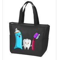 Cute Tooth Holding Toothbrush And Toot Paste Zip Tote Bag