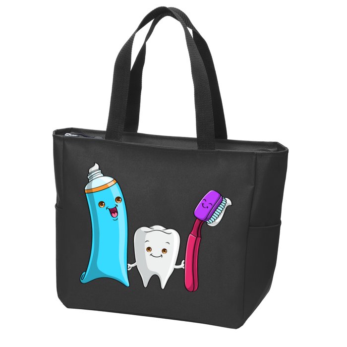 Cute Tooth Holding Toothbrush And Toot Paste Zip Tote Bag