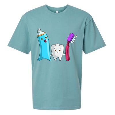 Cute Tooth Holding Toothbrush And Toot Paste Sueded Cloud Jersey T-Shirt