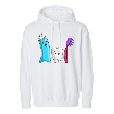 Cute Tooth Holding Toothbrush And Toot Paste Garment-Dyed Fleece Hoodie