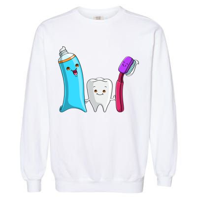 Cute Tooth Holding Toothbrush And Toot Paste Garment-Dyed Sweatshirt