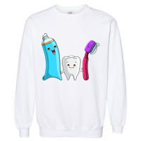 Cute Tooth Holding Toothbrush And Toot Paste Garment-Dyed Sweatshirt