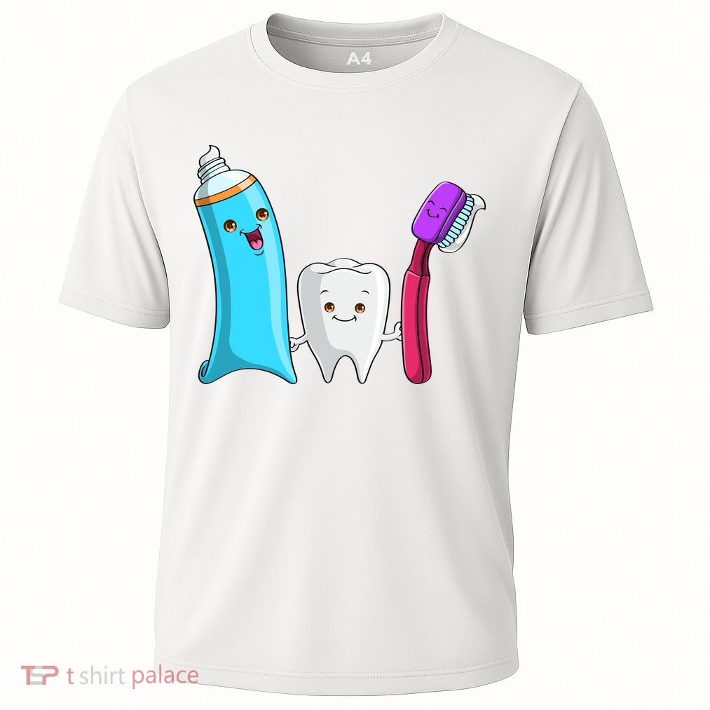 Cute Tooth Holding Toothbrush And Toot Paste Performance Shirt