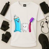 Cute Tooth Holding Toothbrush And Toot Paste Cooling Performance Crew T-Shirt