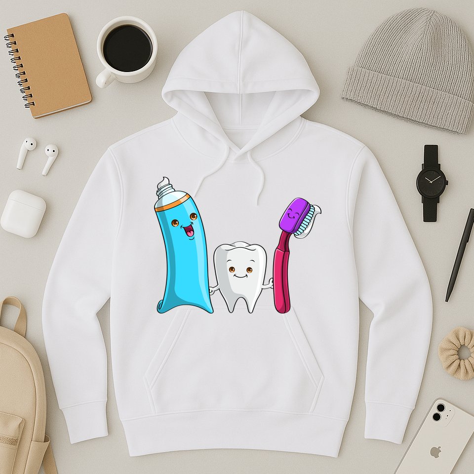 Cute Tooth Holding Toothbrush And Toot Paste Hoodie