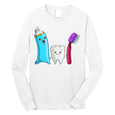 Cute Tooth Holding Toothbrush And Toot Paste Long Sleeve Shirt