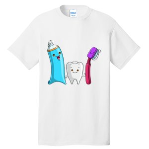 Cute Tooth Holding Toothbrush And Toot Paste Tall T-Shirt